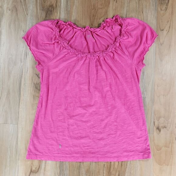 🐞Loft Pink Scoop Neck Short Sleeve Top Medium - Picture 5 of 13